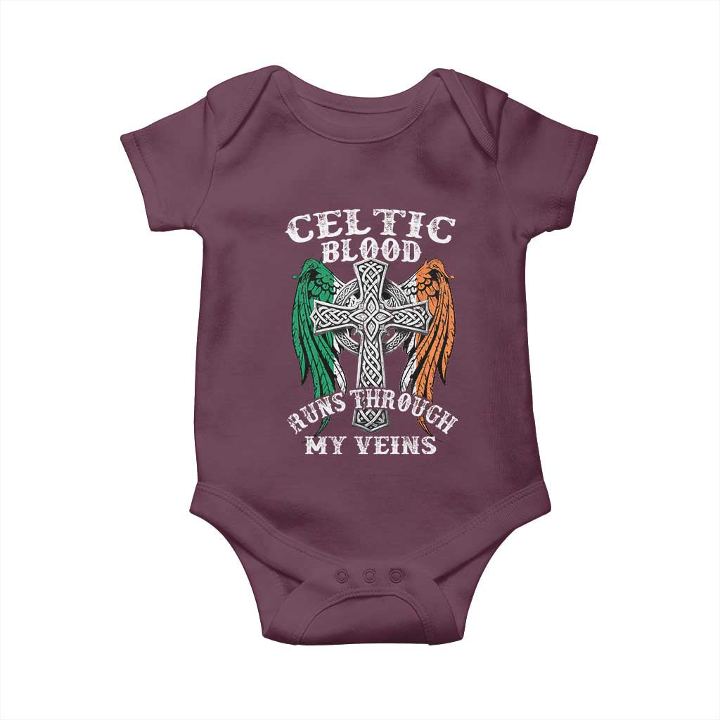 Irish Celtic Pride Baby Onesie Celtic Blood Runs Through My Veins TS09 Maroon Print Your Wear