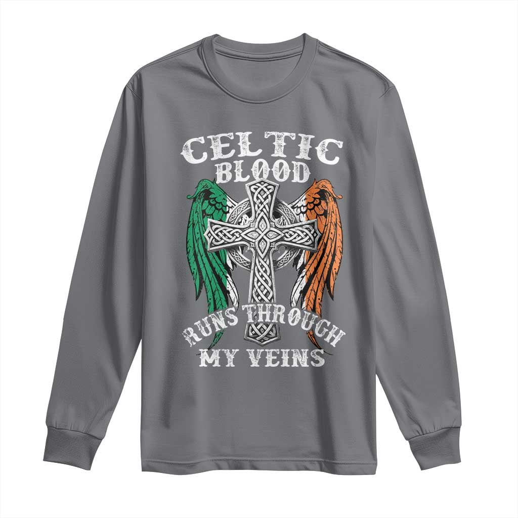Irish Celtic Pride Long Sleeve Shirt Celtic Blood Runs Through My Veins TS09 Charcoal Print Your Wear