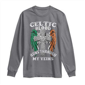 Irish Celtic Pride Long Sleeve Shirt Celtic Blood Runs Through My Veins TS09 Charcoal Print Your Wear