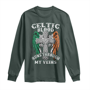 Irish Celtic Pride Long Sleeve Shirt Celtic Blood Runs Through My Veins TS09 Dark Forest Green Print Your Wear