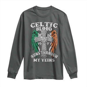 Irish Celtic Pride Long Sleeve Shirt Celtic Blood Runs Through My Veins TS09 Dark Heather Print Your Wear