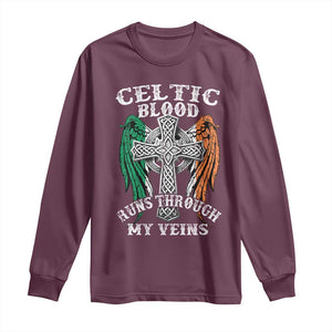 Irish Celtic Pride Long Sleeve Shirt Celtic Blood Runs Through My Veins TS09 Maroon Print Your Wear