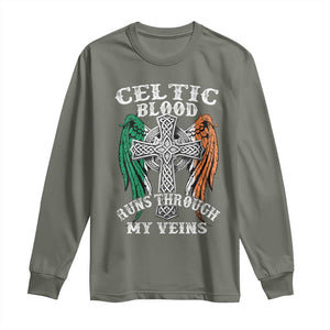 Irish Celtic Pride Long Sleeve Shirt Celtic Blood Runs Through My Veins TS09 Military Green Print Your Wear