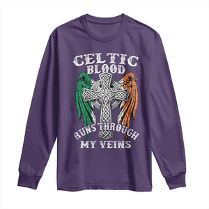 Irish Celtic Pride Long Sleeve Shirt Celtic Blood Runs Through My Veins TS09 Purple Print Your Wear