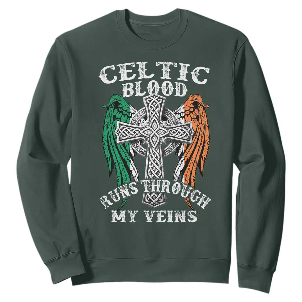 Irish Celtic Pride Sweatshirt Celtic Blood Runs Through My Veins TS09 Dark Forest Green Print Your Wear