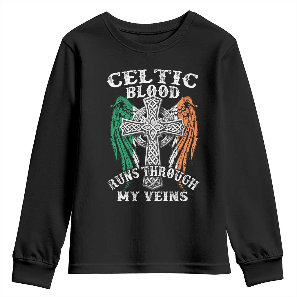 Irish Celtic Pride Youth Sweatshirt Celtic Blood Runs Through My Veins TS09 Black Print Your Wear