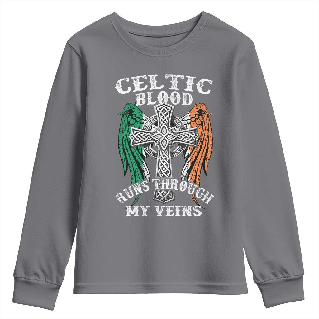 Irish Celtic Pride Youth Sweatshirt Celtic Blood Runs Through My Veins TS09 Charcoal Print Your Wear