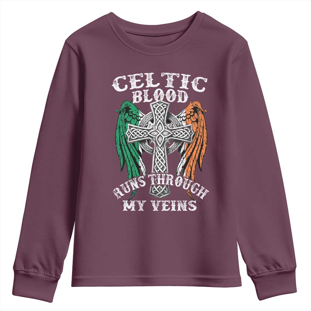 Irish Celtic Pride Youth Sweatshirt Celtic Blood Runs Through My Veins TS09 Maroon Print Your Wear