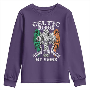 Irish Celtic Pride Youth Sweatshirt Celtic Blood Runs Through My Veins TS09 Purple Print Your Wear