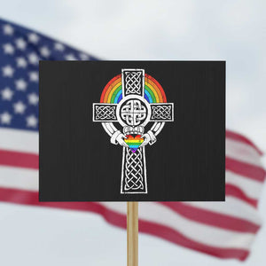 Rainbow Celtic Claddagh Cross Protest Sign TS09 Horizontal 18" × 24" Black Print Your Wear