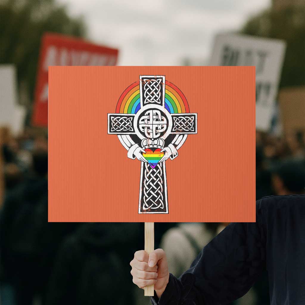 Rainbow Celtic Claddagh Cross Protest Sign TS09 Horizontal 18