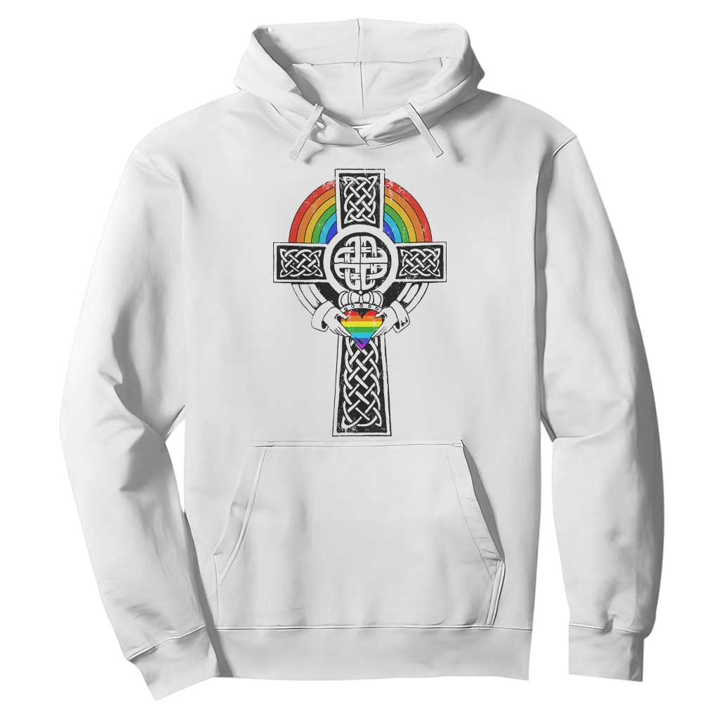 Rainbow Celtic Claddagh Cross Hoodie TS09 White Print Your Wear
