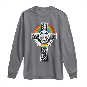 Rainbow Celtic Claddagh Cross Long Sleeve Shirt TS09 Charcoal Print Your Wear