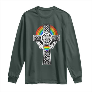 Rainbow Celtic Claddagh Cross Long Sleeve Shirt TS09 Dark Forest Green Print Your Wear