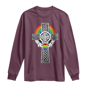 Rainbow Celtic Claddagh Cross Long Sleeve Shirt TS09 Maroon Print Your Wear