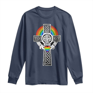 Rainbow Celtic Claddagh Cross Long Sleeve Shirt TS09 Navy Print Your Wear