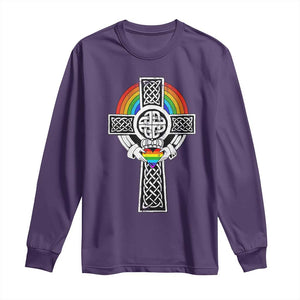 Rainbow Celtic Claddagh Cross Long Sleeve Shirt TS09 Purple Print Your Wear