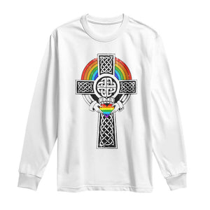 Rainbow Celtic Claddagh Cross Long Sleeve Shirt TS09 White Print Your Wear