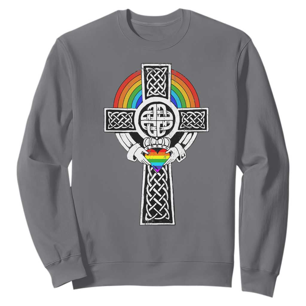 Rainbow Celtic Claddagh Cross Sweatshirt TS09 Charcoal Print Your Wear