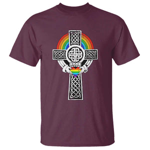 Rainbow Celtic Claddagh Cross T Shirt TS09 Maroon Print Your Wear
