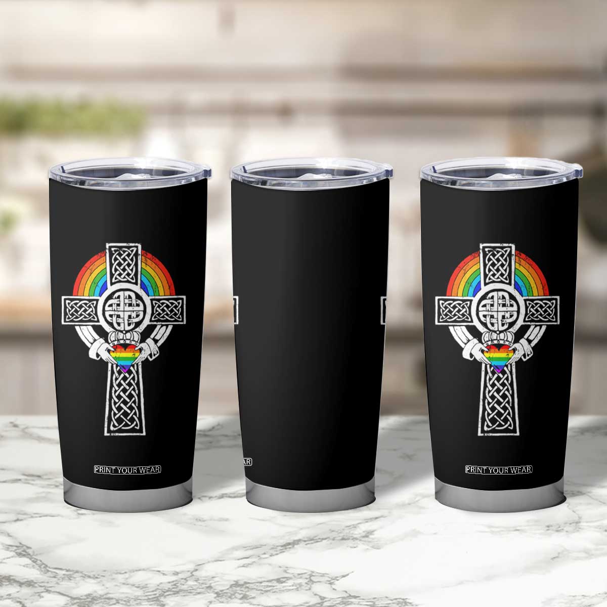 Rainbow Celtic Claddagh Cross Tumbler Cup TS09 Print Your Wear