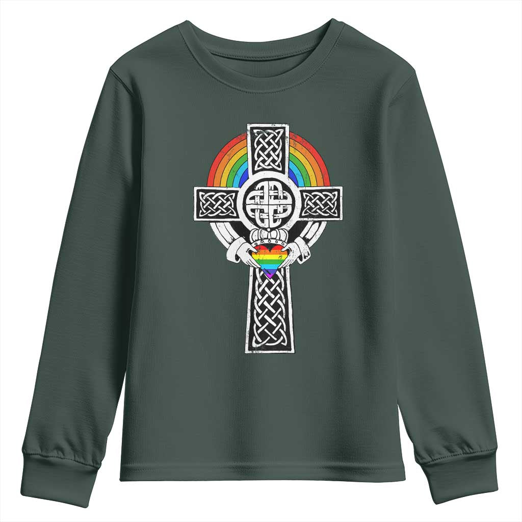 Rainbow Celtic Claddagh Cross Youth Sweatshirt TS09 Dark Forest Green Print Your Wear