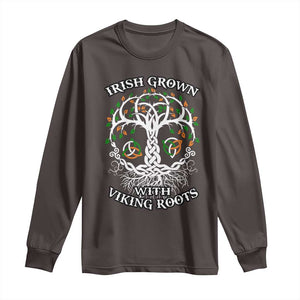 Irish Grown With Viking Roots Long Sleeve Shirt TS09 Dark Chocolate Print Your Wear