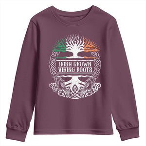 Irish Viking Youth Sweatshirt Irish Grown With Viking Roots TS09 Maroon Print Your Wear