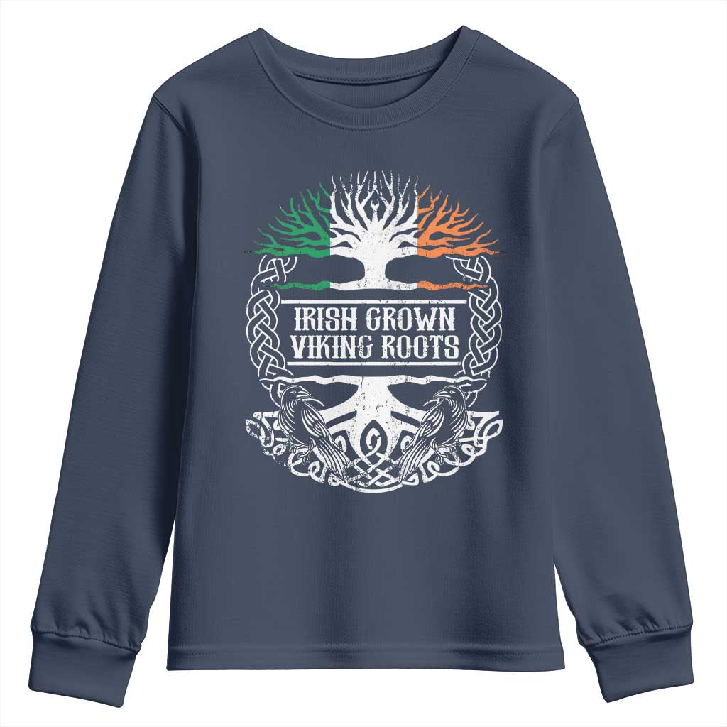 Irish Viking Youth Sweatshirt Irish Grown With Viking Roots TS09 Navy Print Your Wear