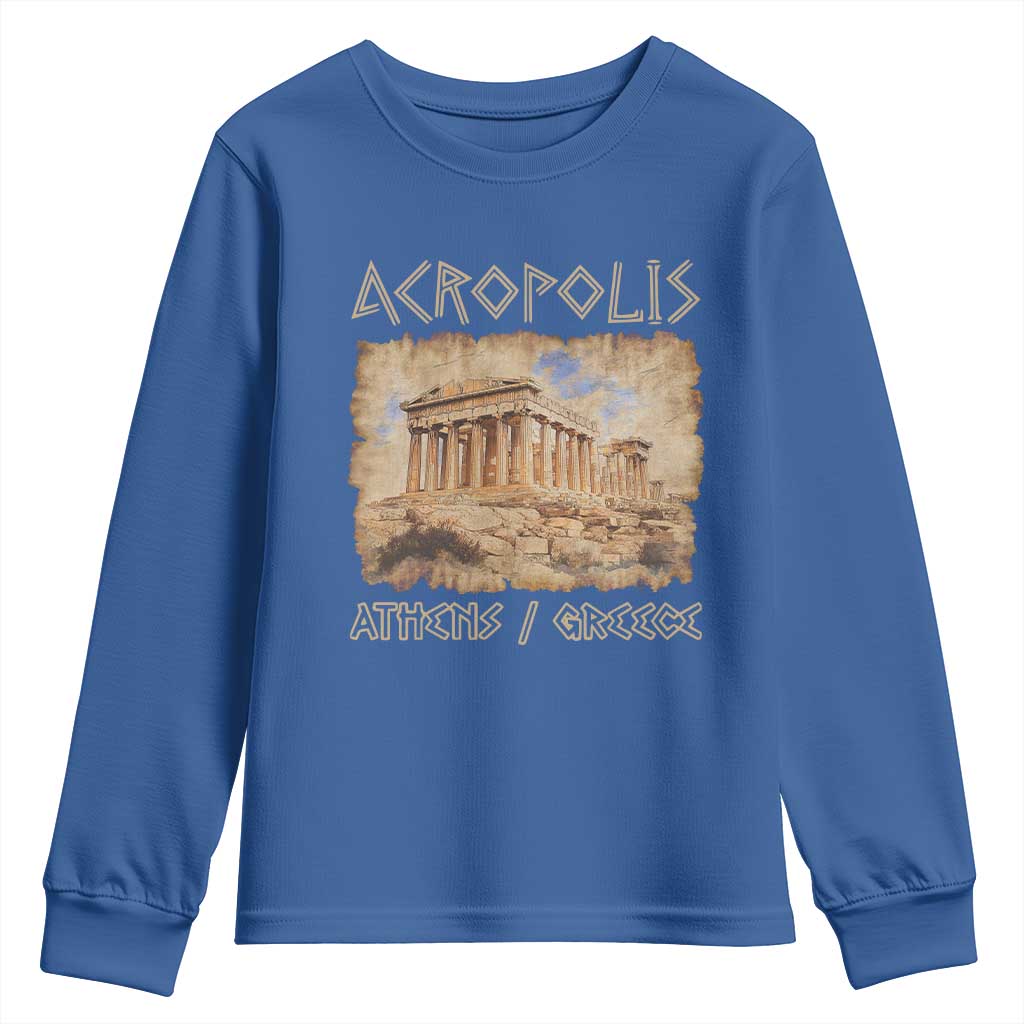 Acropolis Athens Greece Souvenir Greek Parthenon Youth Sweatshirt TS09 Royal Blue Print Your Wear