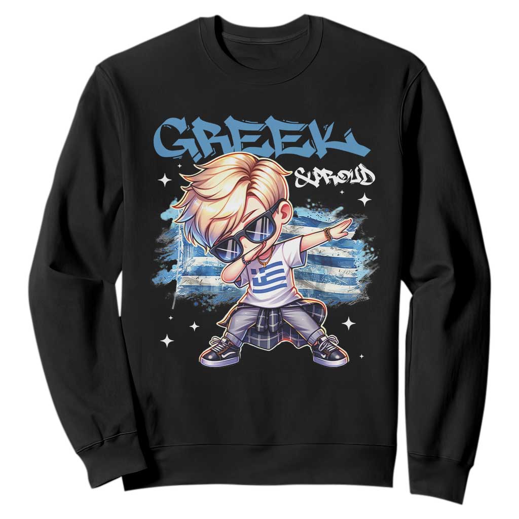 Funny Greek Boy Sweatshirt Greek And Proud Dabbing TS09 Black Print Your Wear