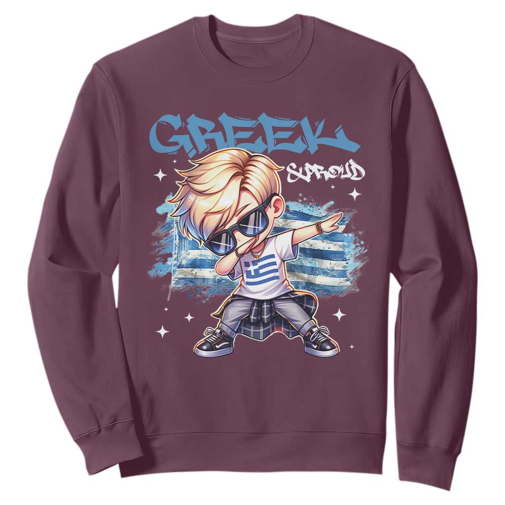 Funny Greek Boy Sweatshirt Greek And Proud Dabbing TS09 Maroon Print Your Wear
