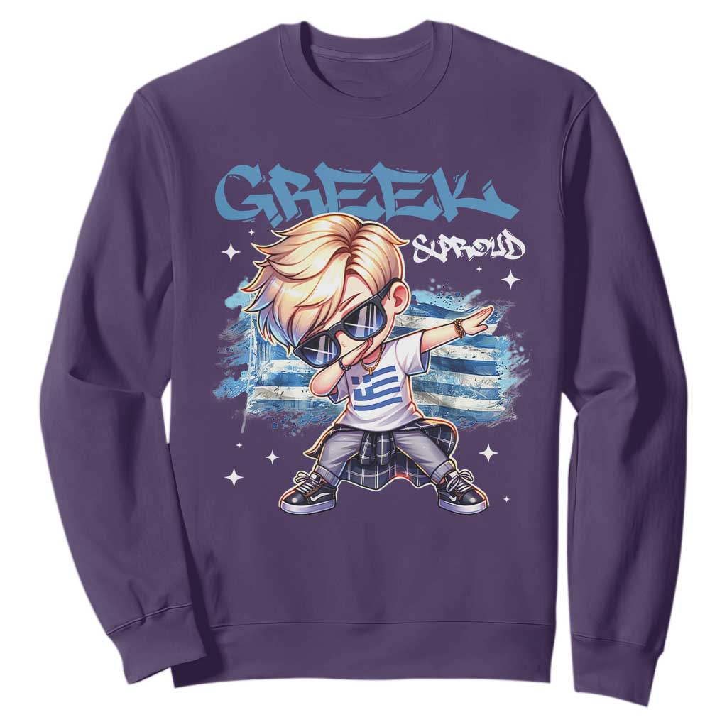 Funny Greek Boy Sweatshirt Greek And Proud Dabbing TS09 Purple Print Your Wear