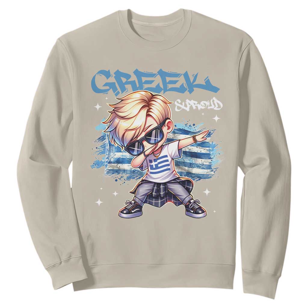 Funny Greek Boy Sweatshirt Greek And Proud Dabbing TS09 Sand Print Your Wear
