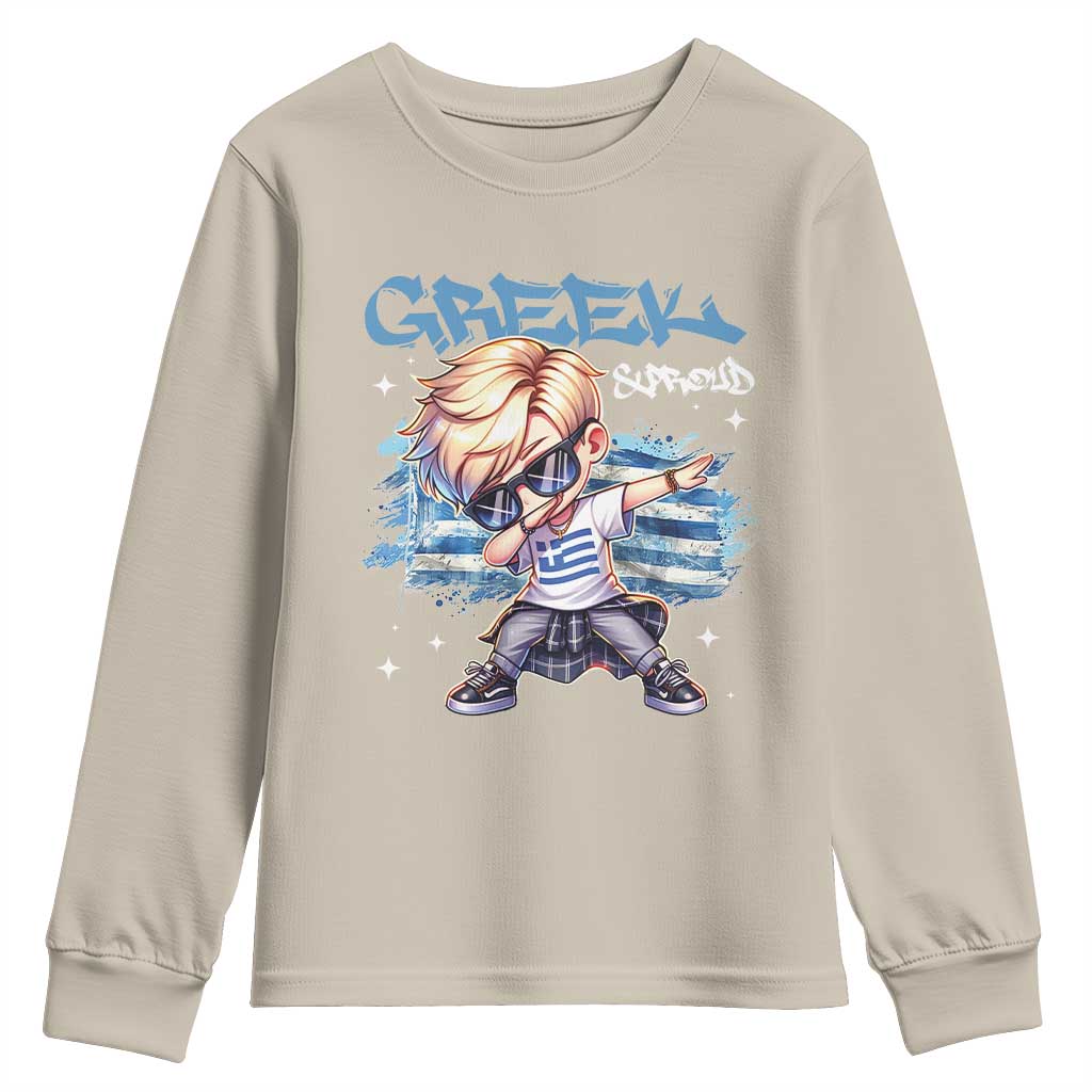 Funny Greek Boy Youth Sweatshirt Greek And Proud Dabbing TS09 Sand Print Your Wear