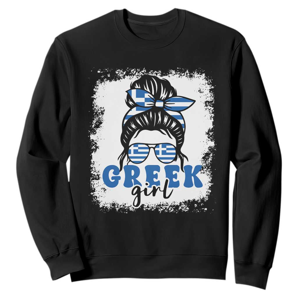 Greek Girl Pride Sweatshirt Proud Greece Messy Bun Girl TS09 Black Print Your Wear