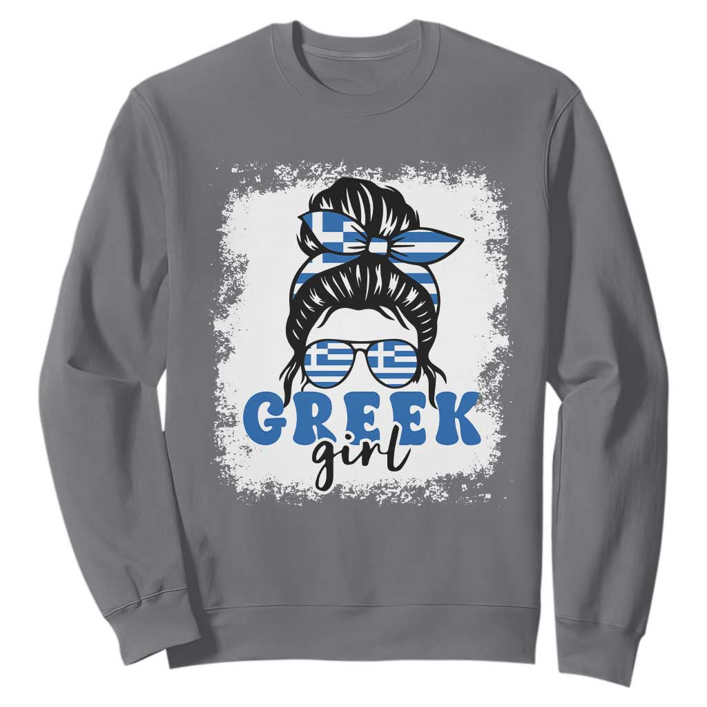 Greek Girl Pride Sweatshirt Proud Greece Messy Bun Girl TS09 Charcoal Print Your Wear