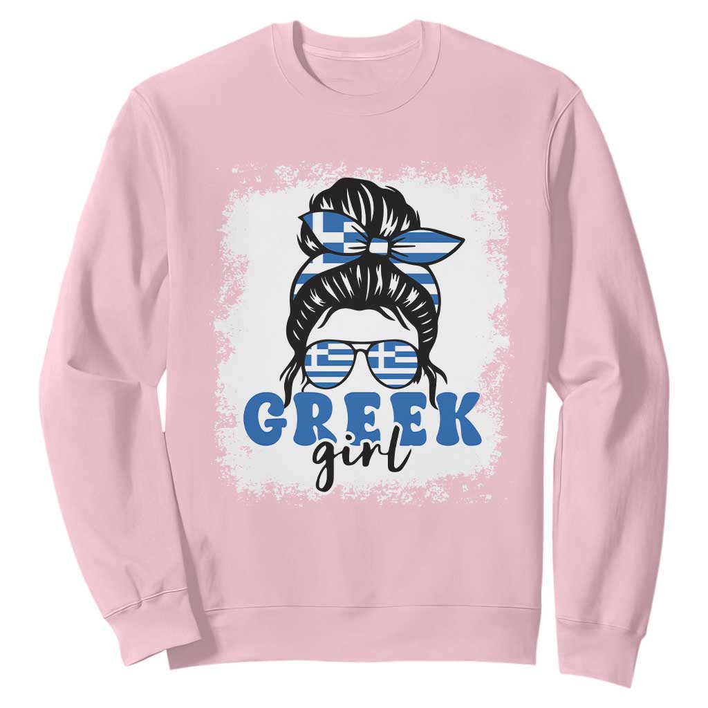 Greek Girl Pride Sweatshirt Proud Greece Messy Bun Girl TS09 Light Pink Print Your Wear