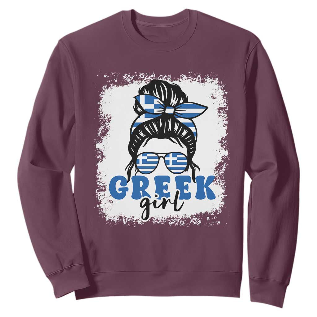 Greek Girl Pride Sweatshirt Proud Greece Messy Bun Girl TS09 Maroon Print Your Wear
