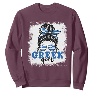 Greek Girl Pride Sweatshirt Proud Greece Messy Bun Girl TS09 Maroon Print Your Wear