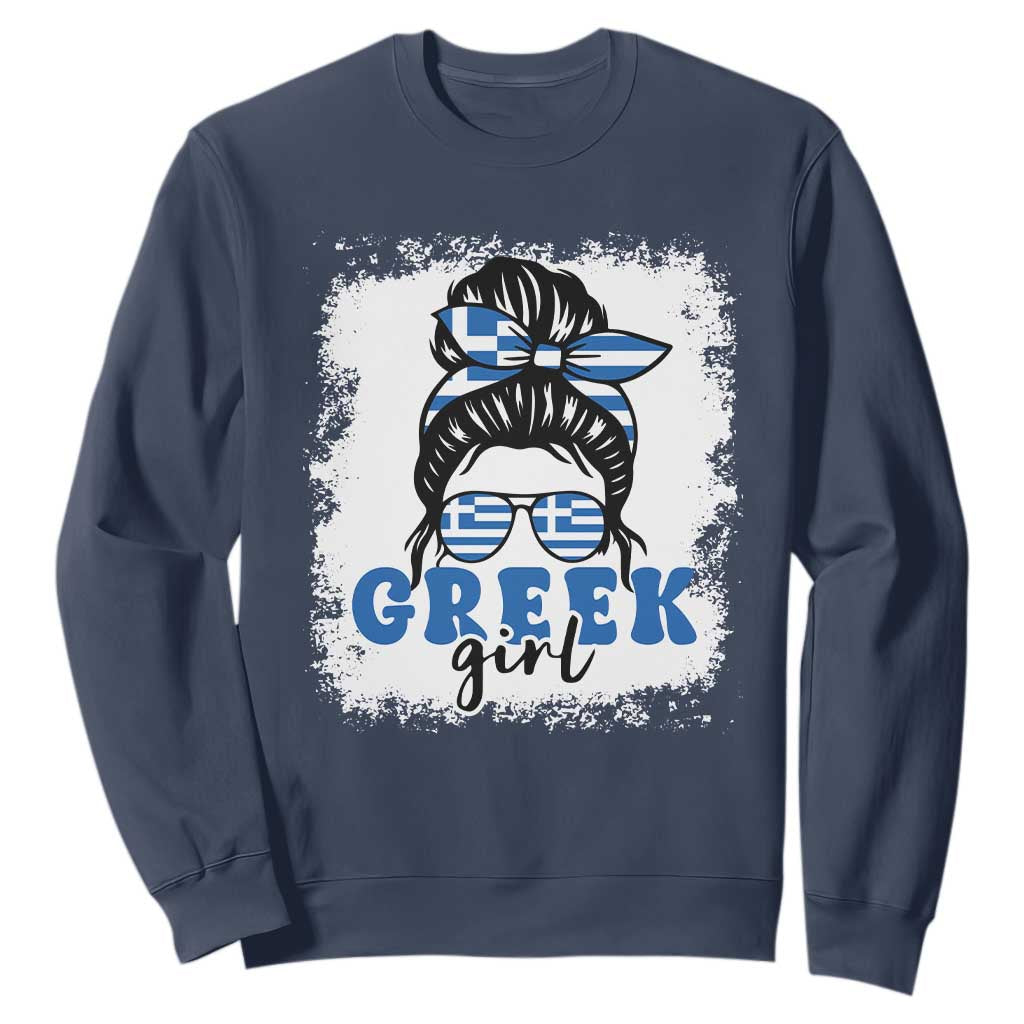 Greek Girl Pride Sweatshirt Proud Greece Messy Bun Girl TS09 Navy Print Your Wear