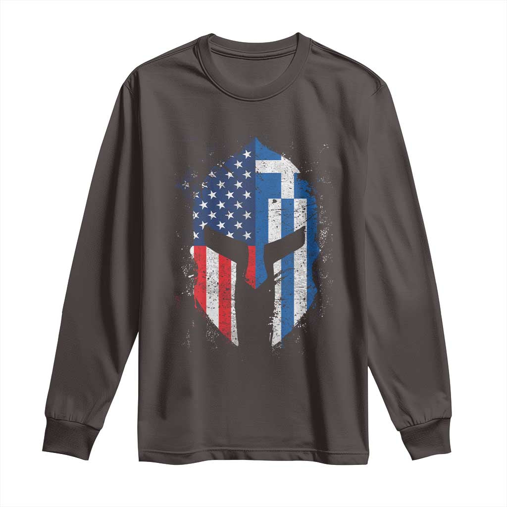 Greek American Pride Long Sleeve Shirt Greece Spartan Helmet TS09 Dark Chocolate Print Your Wear