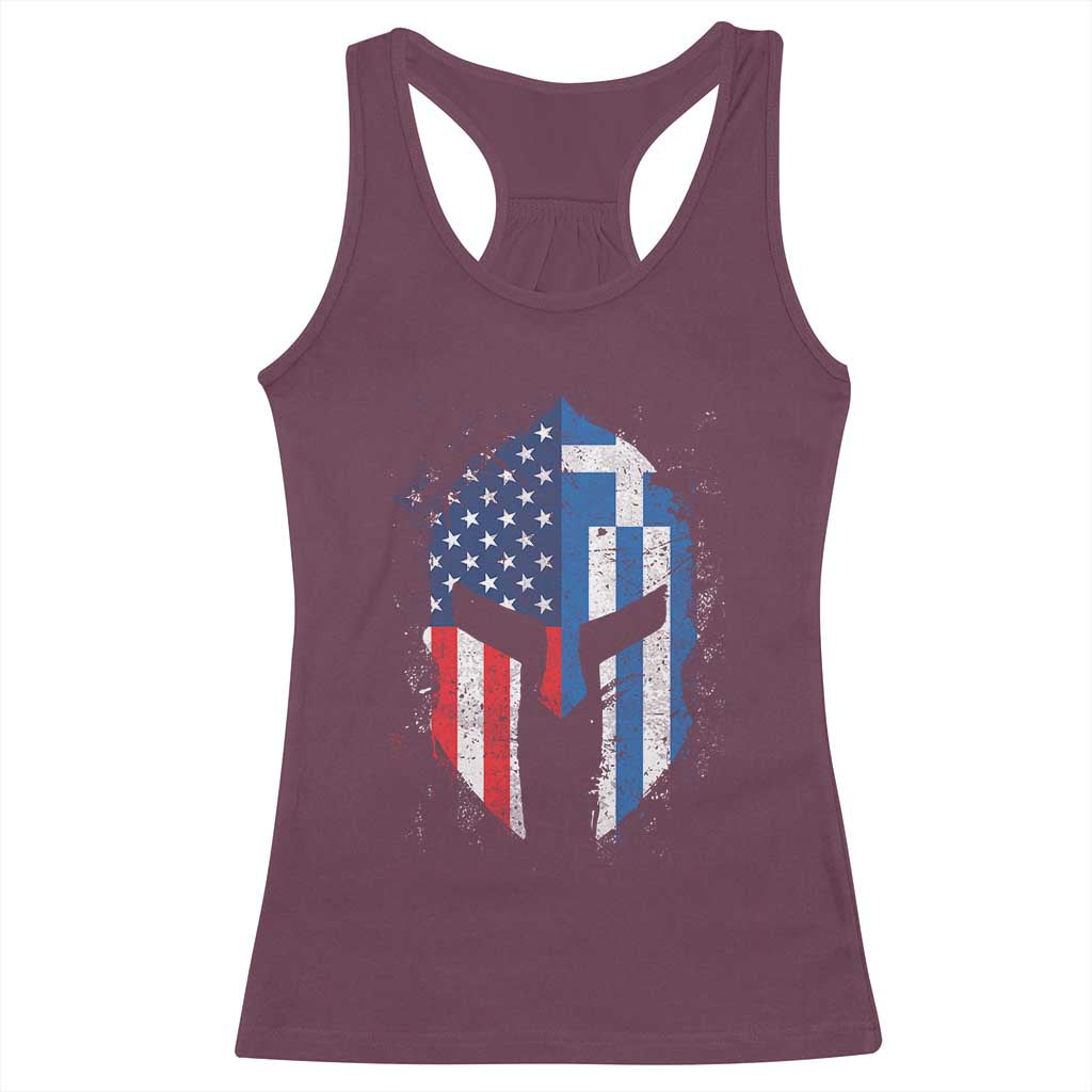 Greek American Pride Racerback Tank Top Greece Spartan Helmet TS09 Maroon Print Your Wear