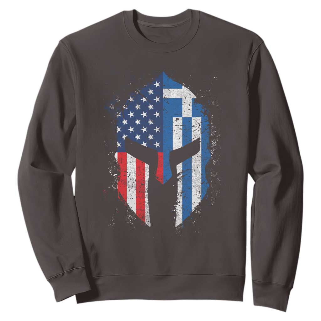 Greek American Pride Sweatshirt Greece Spartan Helmet TS09 Dark Chocolate Print Your Wear
