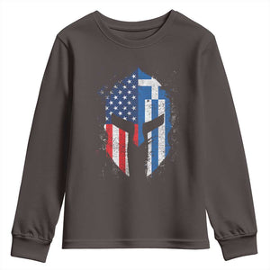 Greek American Pride Youth Sweatshirt Greece Spartan Helmet TS09 Dark Chocolate Print Your Wear