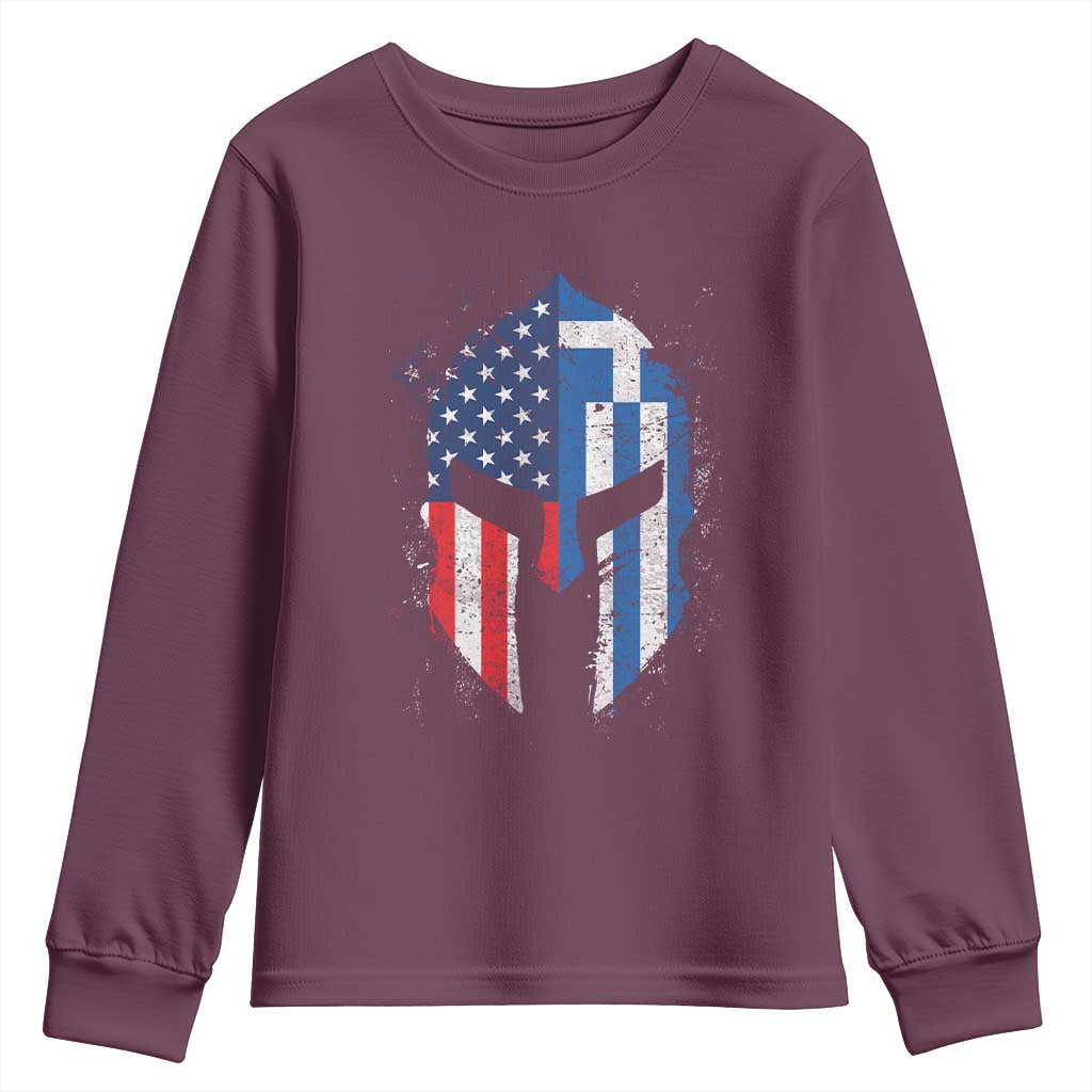 Greek American Pride Youth Sweatshirt Greece Spartan Helmet TS09 Maroon Print Your Wear