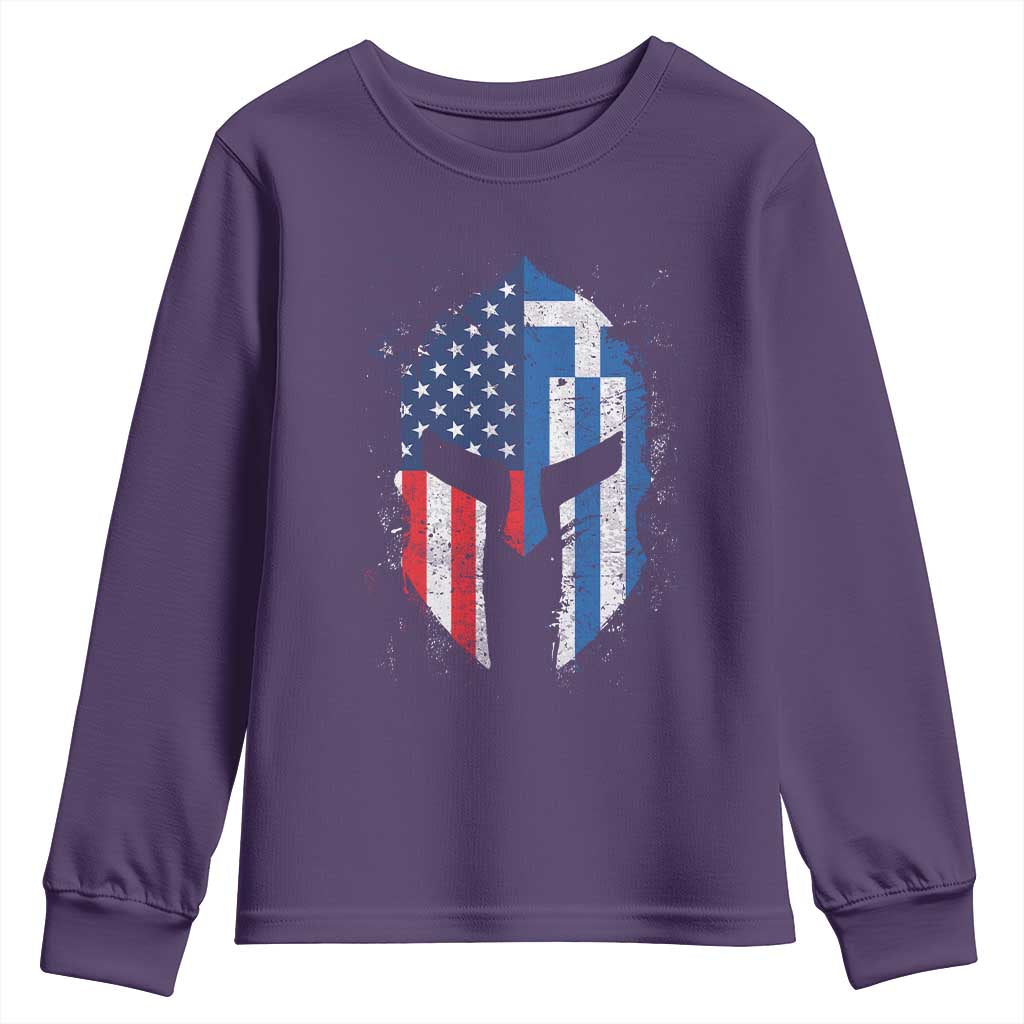 Greek American Pride Youth Sweatshirt Greece Spartan Helmet TS09 Purple Print Your Wear