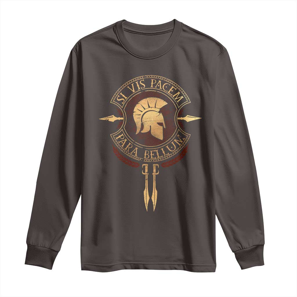 Sparta Greek Long Sleeve Shirt Si Vis Pacem Para Bellum TS09 Dark Chocolate Print Your Wear