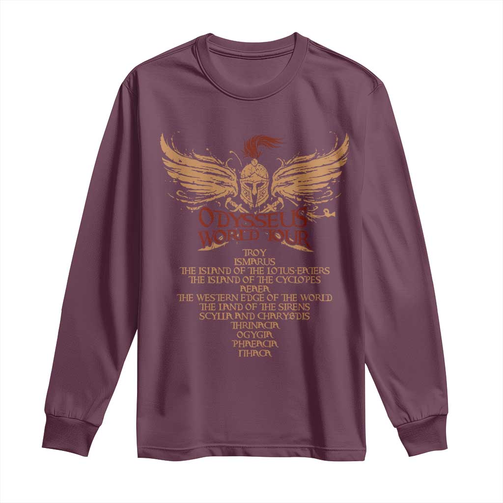 Odysseus World Tour Long Sleeve Shirt Ancient Greek Epic Mythlogy TS09 Maroon Print Your Wear