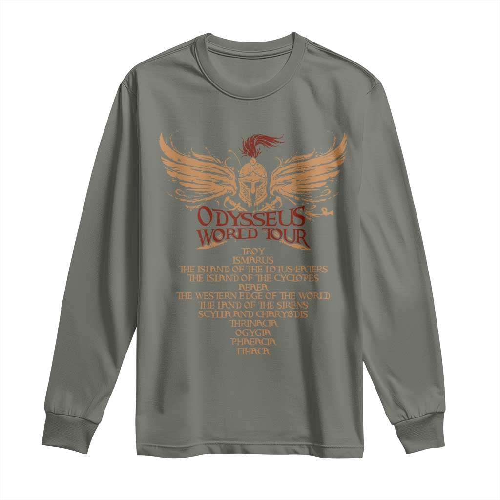 Odysseus World Tour Long Sleeve Shirt Ancient Greek Epic Mythlogy TS09 Military Green Print Your Wear